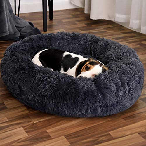 lionto by dibea Cama perros redonda cojín gatos sofá para perros donut (L) Ø 60 cm Gris oscuro