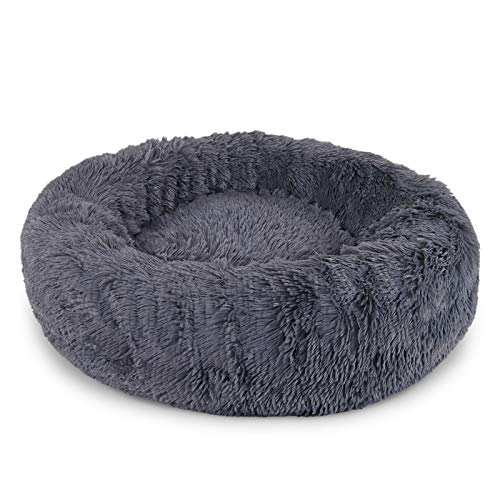 lionto by dibea Cama perros redonda cojín gatos sofá para perros donut (L) Ø 60 cm Gris oscuro