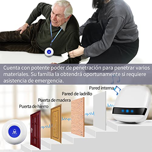 LIOTOIN Botón de Llamada de Emergencia para Ancianos, Buscapersonas Inalámbrico de Cuidador Sistema de Alarma para Pacientes Personas Mayores Hogar, 3 Transmisores y 2 Receptores