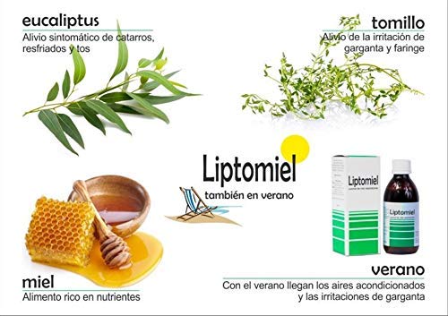 LIPTOMIEL jarabe 250 ml a base de eucalipto, tomillo y miel, suaviza la garganta y alivia la tos