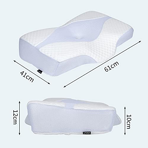 LITSPOT Almohada Cervical - Almohada Ergonómica con Memoria de Forma, Almohada Cervical con Alturas Ajustables Funda Lavable de Diseño Terapéutico para Dolor Reducido(Espesar)