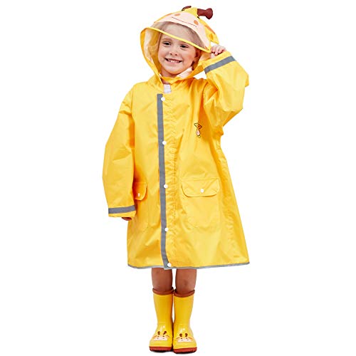 LIVACASA Chubasquero Chaqueta Lluvia Niño Impermeable Capa de Lluvia Grande Sombrero con para Seguridad con Advertencia Reflectantes Viaje Vacaciones Amarillo Talla M