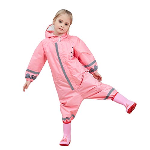 LIVACASA Chubasquero Impermeable Niños Poncho de Lluvia Siamesa Encapuchado Dibujos Animados contra Viento y Lluvia al Aire Libre Transpirable Ecológico Rosa Talla M