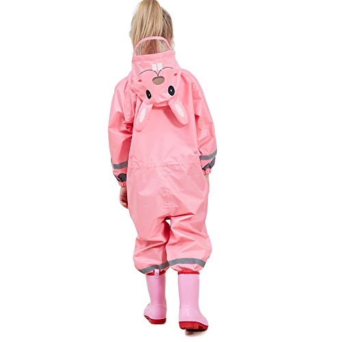 LIVACASA Chubasquero Impermeable Niños Poncho de Lluvia Siamesa Encapuchado Dibujos Animados contra Viento y Lluvia al Aire Libre Transpirable Ecológico Rosa Talla M