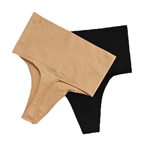 L&K-II 2 Unidades Tanga String Body Faja Modeladora Reductora sin Costuras para Mujeres 3601 Negro+Beige L/XL