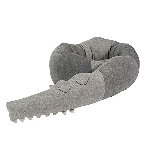 LM-Coat rack Cuna Barandilla de Seguridad Barrera de Cama, Animal de la Historieta 3D Jefe de Guardia Tope de Cuna, Lecho Suave Almohada para Cuna Decoración de la habitación del bebé,Gris