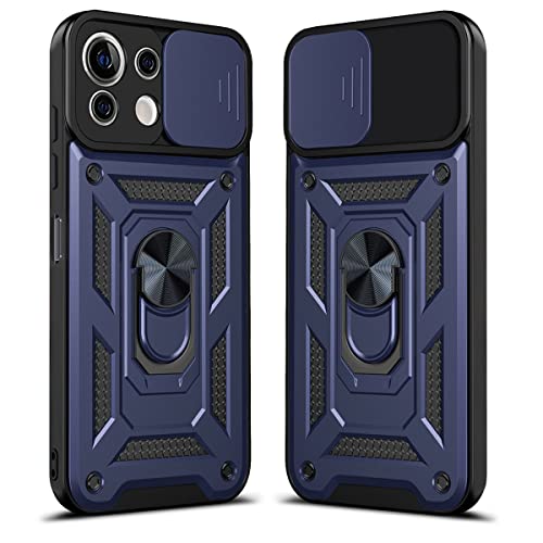 LOCLOUD Funda para Xiaomi Mi 11 Lite 5G / 4G / 5G NE, Protección de la Cámara Carcasa con Cubierta de Cámara Deslizante y Soporte de Anill PC Dura y TPU Silicone Anti-Choque Anti-arañazos Case – Azul