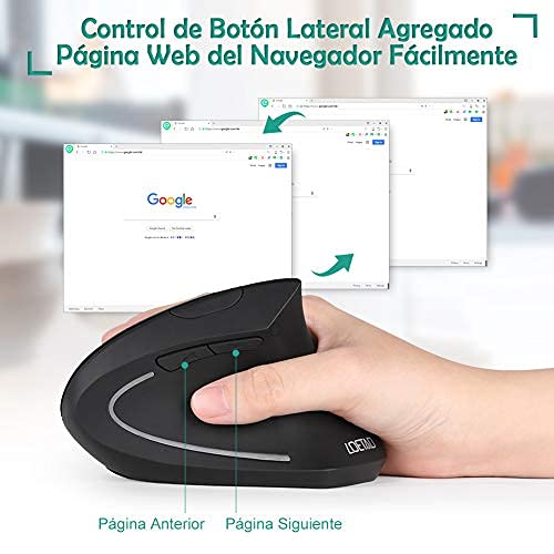 LOETAD Ratón Vertical Ergonómico Ratón Inalámbrico Silencio 2,4 G Ratón Óptico de Alta Precisión con 6 Botones para PC/Portátil/Mac