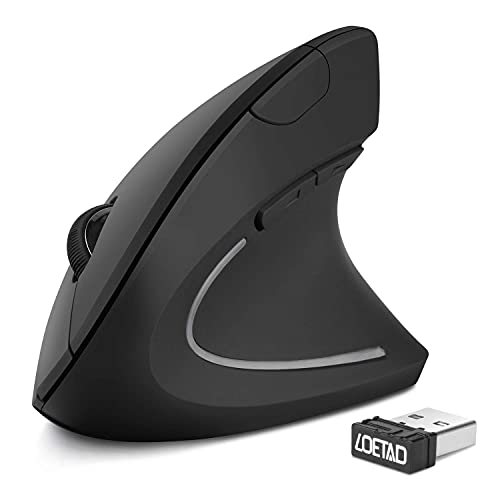 LOETAD Ratón Vertical Ergonómico Ratón Inalámbrico Silencio 2,4 G Ratón Óptico de Alta Precisión con 6 Botones para PC/Portátil/Mac