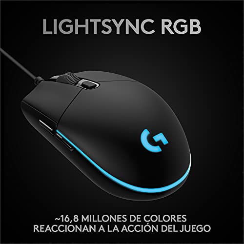 Logitech G PRO Ratón Gaming con Cable, Captor HERO 25K, 25,600 DPI, RGB, Peso Ultra Reducido, 6 Botones Programables, Memoria Integrada, PC/Mac - Negro