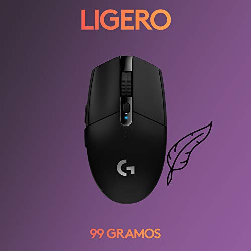 Logitech G305 LIGHTSPEED Ratón Gaming Inalámbrico, Captor HERO 12K, 12,000 DPI, Ultra-ligero, Batería de 250h, 6 Botones Programables, Memoría Integrada, PC/Mac - Negro