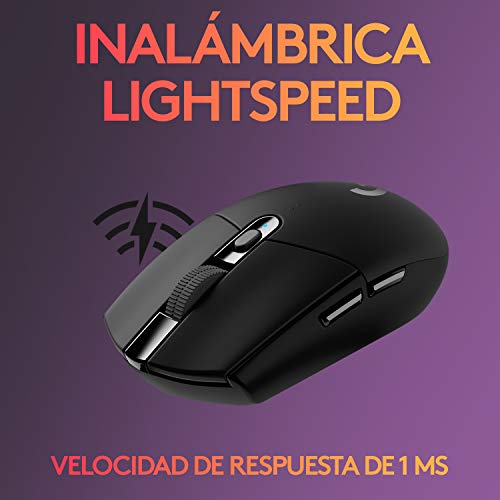 Logitech G305 LIGHTSPEED Ratón Gaming Inalámbrico, Captor HERO 12K, 12,000 DPI, Ultra-ligero, Batería de 250h, 6 Botones Programables, Memoría Integrada, PC/Mac - Negro