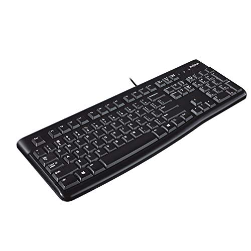 Logitech K120 Teclado con Cable para Windows, Tamaño Normal, Resistante a Líquido, Barra Espaciadora Curvada, PC/Portátil, Disposición QWERTY Español, color Negro