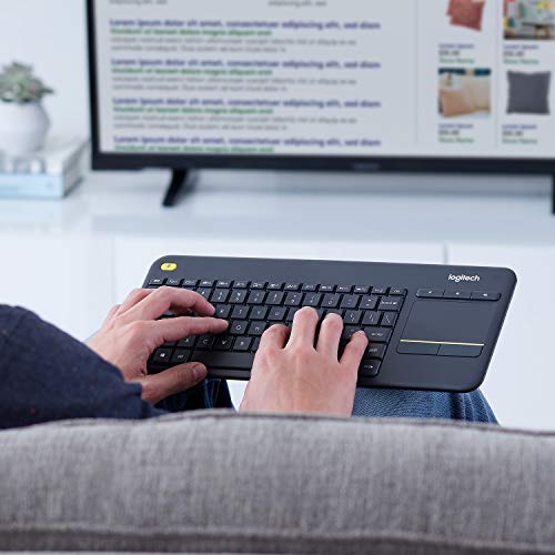 Logitech K400 Plus Teclado Inalámbrico con Touchpad para Televisores Conectados a PC, Teclas Especiales Multi-Media, Windows, Android, Ordenador/Tablet, Disposición QWERTY Español, color Negro