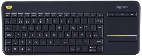 Logitech K400 Plus Teclado Inalámbrico con Touchpad para Televisores Conectados a PC, Teclas Especiales Multi-Media, Windows, Android, Ordenador/Tablet, Disposición QWERTY Español, color Negro