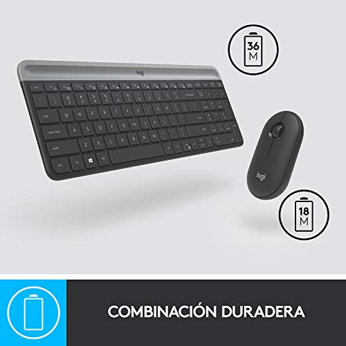 Logitech MK470 Combo Teclado y Ratón Inalámbrico para Windows, 2.4 GHz con Receptor USB Unifying, Diseño Compacto, Batería de Adecuada Duración, Disposición QWERTY Español, Negro