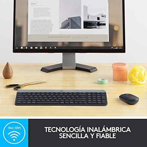 Logitech MK470 Combo Teclado y Ratón Inalámbrico para Windows, 2.4 GHz con Receptor USB Unifying, Diseño Compacto, Batería de Adecuada Duración, Disposición QWERTY Español, Negro