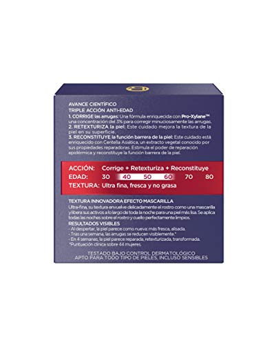 L'Oréal Paris Revitalift Láser Crema de Noche Anti-Edad Triple Acción, Antiarrugas y Multicorrección, 50 ml