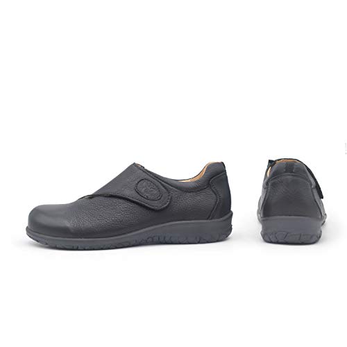 Loreta Negro 39 EU- Zapato Mujer Ancho y cómodo con Velcro - Plantilla extraíble y recambiable - Piel ecológica sin Cromo - Forrados de Piel - Piso Antideslizante - Moda sostenible