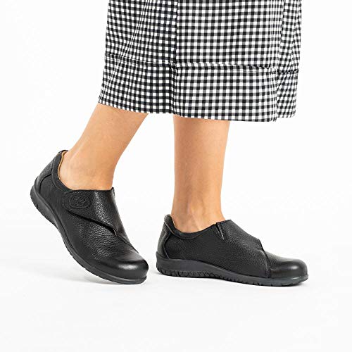 Loreta Negro 39 EU- Zapato Mujer Ancho y cómodo con Velcro - Plantilla extraíble y recambiable - Piel ecológica sin Cromo - Forrados de Piel - Piso Antideslizante - Moda sostenible