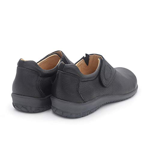 Loreta Negro 39 EU- Zapato Mujer Ancho y cómodo con Velcro - Plantilla extraíble y recambiable - Piel ecológica sin Cromo - Forrados de Piel - Piso Antideslizante - Moda sostenible