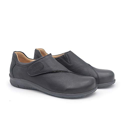 Loreta Negro 39 EU- Zapato Mujer Ancho y cómodo con Velcro - Plantilla extraíble y recambiable - Piel ecológica sin Cromo - Forrados de Piel - Piso Antideslizante - Moda sostenible