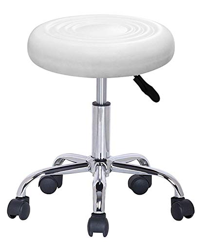 LOVECRAZY Taburete Giratorio con Ruedas Silla Belleza para Peluquería, Cosmética, Dentista, Silla de Trabajo Profesional Giratoria con Ruedas (Blanco 1)