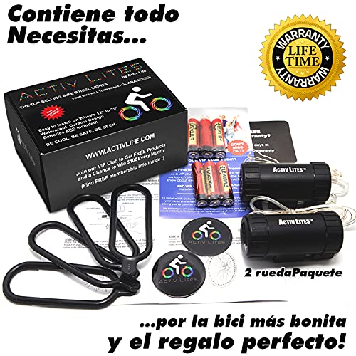 Luces LED Active Life para ruedas de bicis (set de 2 multicolor). Regalo de Pascua idóneo para niños. Top ventas navideñas 2020 para ejercitarse. Ideal para divertirse en cualquier ocasión.