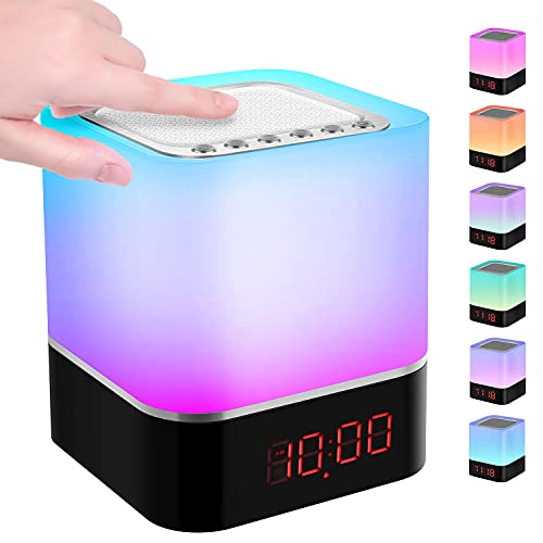 Luces nocturnas Altavoz Bluetooth, StillCool Lámpara de Noche Que Cambia de Color, Reloj Despertador Digital, Luz de Noche Multicolor RGB Regulable, Regalos para Niños Adolescentes (Colores)