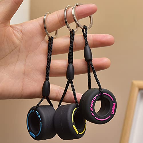 LuLyL Mini 3 piezas llavero de goma para neumáticos llavero de rueda creativo colgante personalizado llavero de goma suave accesorios de decoración de coche