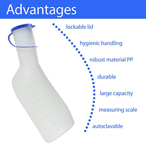 Lunata 1x Botella de orina PP para hombres (lechosa) con cierre, Urinario 1 litro de capacidad, esterilizable en autoclave