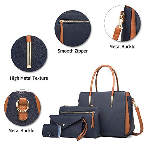 LUOWAN Bolsos de Mujer Bolso Bandolera Tote Bolso Señora Tote Grande De Hombro Bolsos PU Cuero Bolsos de mano 4pcs Set (Azul)