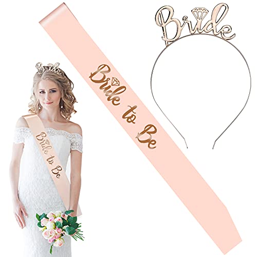 Luyoah 2 piezas de novia para ser faja y tiara despedida de soltera, juego de accesorios 1 banda de novia y 1 tiara de novia corona diadema para decoración de despedida de soltera