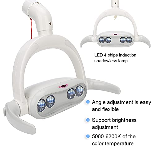 Luz LED dental oral, lámpara sin sombras de inducción LED de 4 chips, ajuste de brillo y ángulo de soporte, luz de funcionamiento LED para sillón dental(22mm)