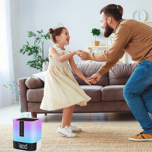 Luz Nocturna Altavoz Bluetooth,Lamparas de Mesita de Noche,Luces Despertador,Lampara de Mesa RGB Regulable Portátil Multifuncional,Reproductor MP3,Despertador Niña,Regalo Mujer Hombre Niña Niño