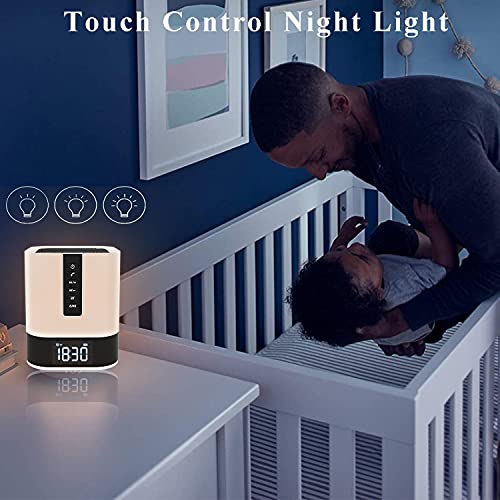 Luz Nocturna Altavoz Bluetooth,Lamparas de Mesita de Noche,Luces Despertador,Lampara de Mesa RGB Regulable Portátil Multifuncional,Reproductor MP3,Despertador Niña,Regalo Mujer Hombre Niña Niño