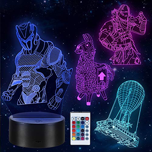 Luz nocturna LED 3D de Fortnite con mando a distancia y 16 colores, lámpara de estado de ánimo, cumpleaños, Navidad, idea de regalo, decoración para niños, adolescentes y amigos