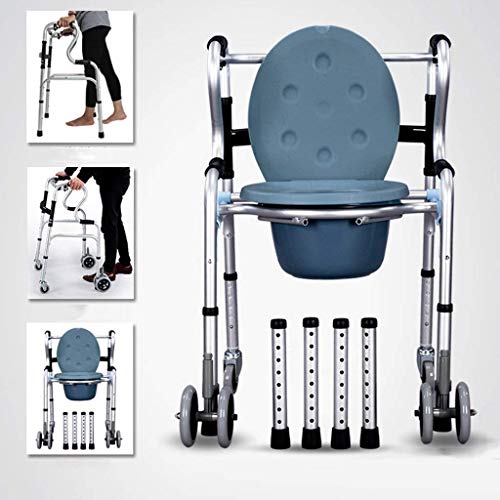 LXLH Andador para Ancianos Silla Silla de baño Asiento de Inodoro Andador Plegable en Altura Ajustable Mujeres Embarazadas Hombre Viejo Orinal Silla Resistente Rueda de cinturón Impermeable