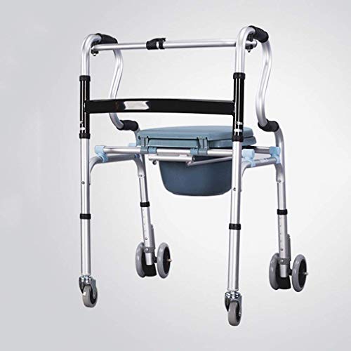 LXLH Andador para Ancianos Silla Silla de baño Asiento de Inodoro Andador Plegable en Altura Ajustable Mujeres Embarazadas Hombre Viejo Orinal Silla Resistente Rueda de cinturón Impermeable