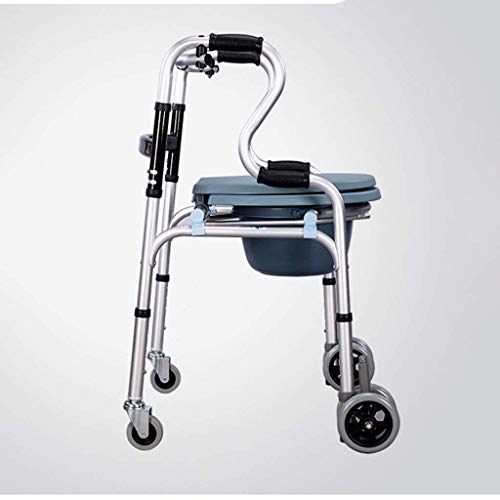 LXLH Andador para Ancianos Silla Silla de baño Asiento de Inodoro Andador Plegable en Altura Ajustable Mujeres Embarazadas Hombre Viejo Orinal Silla Resistente Rueda de cinturón Impermeable