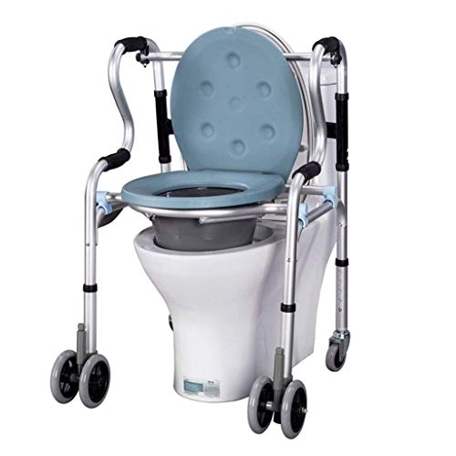 LXLH Andador para Ancianos Silla Silla de baño Asiento de Inodoro Andador Plegable en Altura Ajustable Mujeres Embarazadas Hombre Viejo Orinal Silla Resistente Rueda de cinturón Impermeable