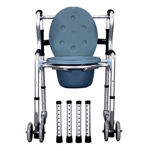 LXLH Andador para Ancianos Silla Silla de baño Asiento de Inodoro Andador Plegable en Altura Ajustable Mujeres Embarazadas Hombre Viejo Orinal Silla Resistente Rueda de cinturón Impermeable