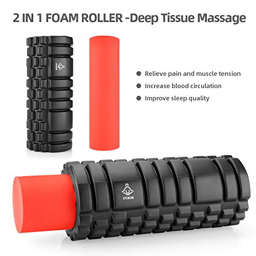 LYCAON Rodillo de Espuma 6Pcs incluyendo E-Book para la recuperación Muscular del Tejido Profundo/Liberación miofascial/Pilates/Yoga/Crossfit/Fitness (Rojo)