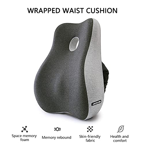 MAFANG® Cojín Lumbar Silla Oficina Respaldo, Lumbar Coche Con Esponja Memoria,Apoye Cómodamente La Espalda Para Liberar Estrés, Para Oficinas, Sillas De Coche Y Sillas De Ruedas,Gris