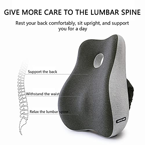 MAFANG® Cojín Lumbar Silla Oficina Respaldo, Lumbar Coche Con Esponja Memoria,Apoye Cómodamente La Espalda Para Liberar Estrés, Para Oficinas, Sillas De Coche Y Sillas De Ruedas,Gris