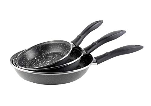 Magefesa K2 Gransasso Juego de 3 sartenes 18/20/24cm de acero vitrificado exterior gris moteado. Antiadherente bicapa reforzado efecto piedra, aptas para todo tipo de cocinas, especial inducción