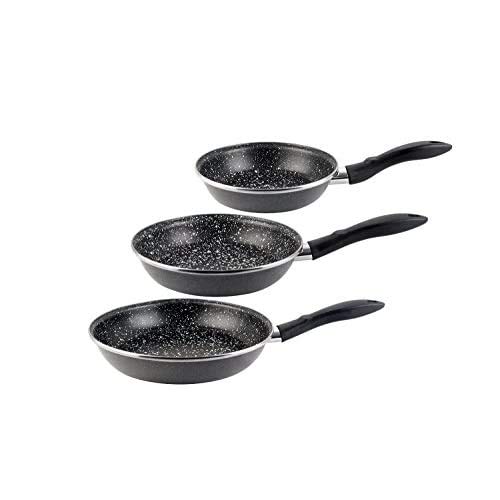 Magefesa K2 Gransasso Juego de 3 sartenes 18/20/24cm de acero vitrificado exterior gris moteado. Antiadherente bicapa reforzado efecto piedra, aptas para todo tipo de cocinas, especial inducción