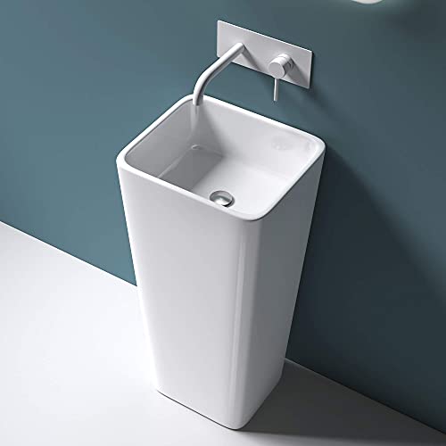 Mai & Mai Lavabo de Pie 40x35x82cm Lavabo Pedestal de Resina Sintética Blanca Rectangular con Orificio para Grifo Lavabo con Rebosadero Col31