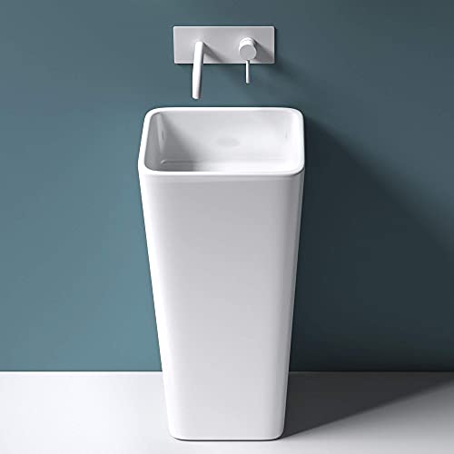 Mai & Mai Lavabo de Pie 40x35x82cm Lavabo Pedestal de Resina Sintética Blanca Rectangular con Orificio para Grifo Lavabo con Rebosadero Col31