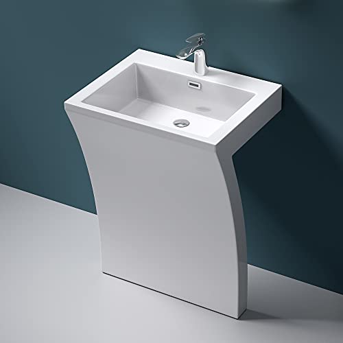 Mai & Mai Lavabo de Pie 58,5x48x82cm Lavabo Pedestal de Mármol Fundido en Blanco Rectangular con Orificio para Grifo Lavabo con Rebosadero Col07